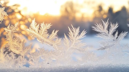 Poster - Frost Patterns on Window Pane During Sunset.
