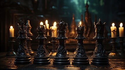 Wall Mural - Chess Figures on a Dark Background. Strategic 