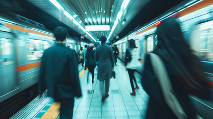 Underground platform in a big city where many businessmen come and go..