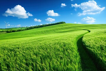 Poster - Wind Turbine in a Rolling Green Field