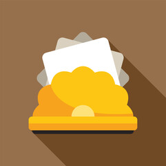 Poster - yellow napkin holder with napkins flat icon with long shadow on brown background