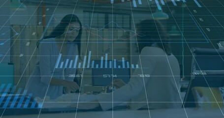 Poster - Financial data charts animation over business people working in office