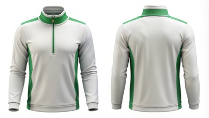 Mockup of Stylish Cricket Sweater with Green Accents - Front and Back Views - Perfect for Sportswear Design and Apparel Branding