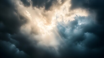 Dramatic Stormy Sky with Sun Breaking Through the Clouds