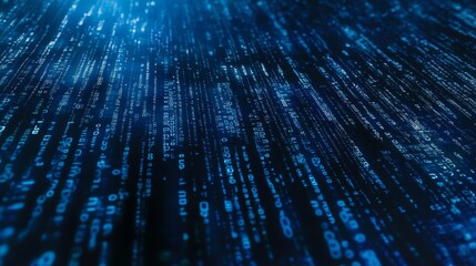 Blue digital binary data on computer screen background