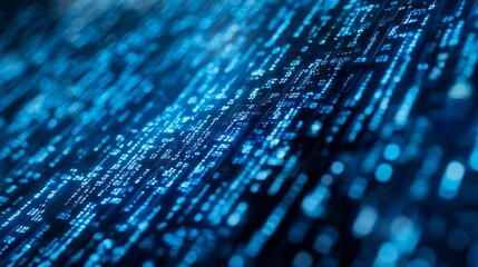 Blue digital binary data on computer screen background