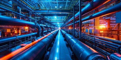 Poster - Industrial Interior with Pipes and Blue Lighting