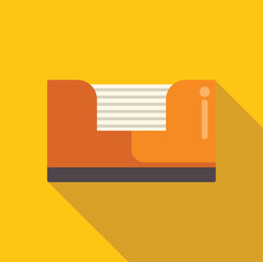 Sticker - Orange plastic office paper tray holding letter with long shadow on a yellow background