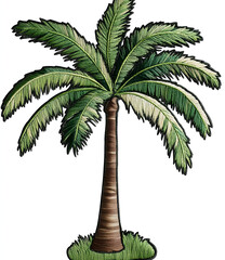 Wall Mural - Detailed green palm tree embroidery patch isolated on transparent background.