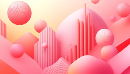 Wall Mural - Abstract Pink 3D Shapes.