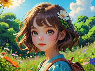 Charming Anime Girl In The Flower Field