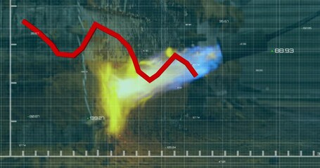 Poster - Red line graph animation over heatmap data visualization on grid background