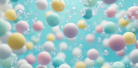 Poster - Pastel Colored Spheres Floating in a Blue Background.