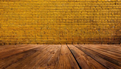 Wall Mural - yellow brick wall with wood in the foreground art design