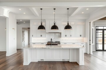 Beautiful White Kitchen in Modern Farmhouse Style with Dark Accents