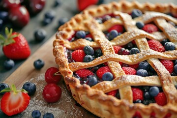 Berry Pie: A Homemade Organic Delight with Fresh Strawberries, Cherries, and Blueberries