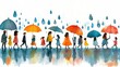 © ST22Studio - Colorful umbrellas in rain create vibrant scene of people walking together, reflecting joy and togetherness.