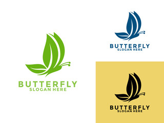 Wall Mural - Butterfly Formed from Green Leaf, Butterfly logo design vector template