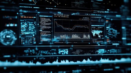 Poster - A computer screen displaying complex insurance software tools and data analytics.
