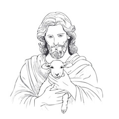 Wall Mural -  A simple line art portrait of Jesus Christ