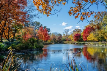 Sticker - Autumnal Reflections on a Serene Pond