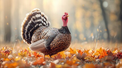 Canvas Print - Wild Turkey in Autumn Forest.