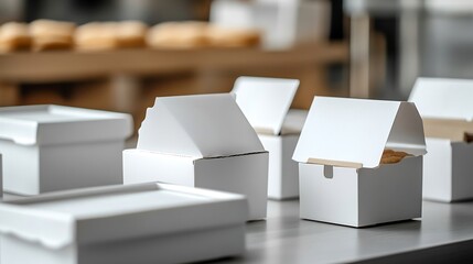 Poster - Different types of white cardboard packaging For fast food folding large and small The concept of production and design of paper products Image : Generative AI