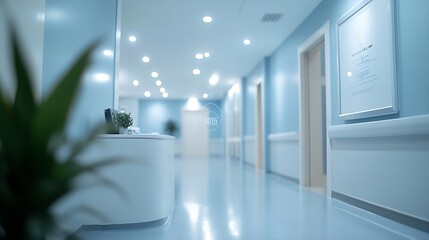 Poster - Blur clinic or hospital room Light blurred background for use blank hall an office or medical institution hall room Blur interior background concept : Generative AI