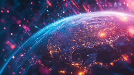 Poster - worldwide network connection, digital art illustration,