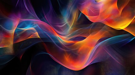 Poster - Abstract digital image with harmonic interference patterns in vibrant colors and flowing lines, illustrating dynamic movement and interaction.