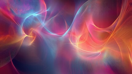 Poster - Abstract digital image with harmonic interference patterns in vibrant colors and flowing lines, illustrating dynamic movement and interaction.