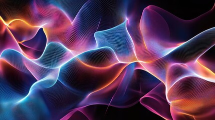 Poster - Abstract digital image with harmonic interference patterns in vibrant colors and flowing lines, illustrating dynamic movement and interaction.