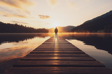 Photo of a person standing by the lake