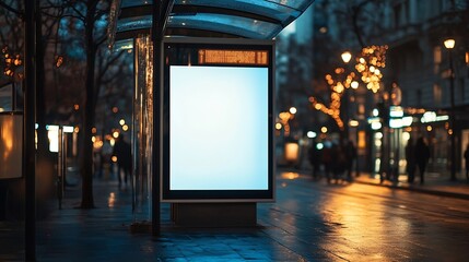 Poster - Blank white Mock up Media Advertisement at bus stop City street : Generative AI