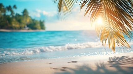 Aufkleber - Blur tropical beach with bokeh sun light wave abstract background Copy space of outdoor summer vacation and travel adventure concept Vintage tone filter effect color styleSun and Beach : Generative AI