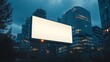 © Generative AI - Large horizontal blank advertising poster billboard banner mockup in front of building in urban city digital light box display screen for OOH media 12 sheet outofhome : Generative AI