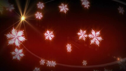 Sticker - Snowflakes and glowing lights animation over red background