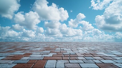 Poster - Empty brick floor and sky clouds background : Generative AI