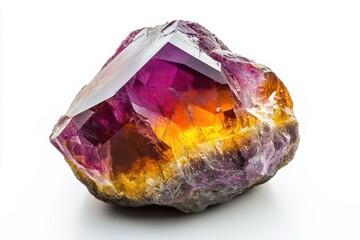 Wall Mural - A vibrant, multicolored crystal showcasing shades of purple, orange, and yellow.