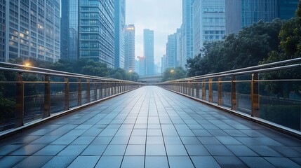 Wall Mural - Empty square floor and pedestrian bridge with modern city buildings in Guangzhou : Generative AI