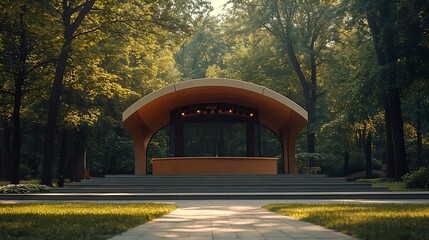 Aufkleber - Empty open air stage in a park with a sound projecting roof Akniste Latvia : Generative AI