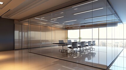 Wall Mural - 3D PSD Design of an Office Glass Wall, Featuring a Modern and Sleek Glass Partition with High-Precision Details.