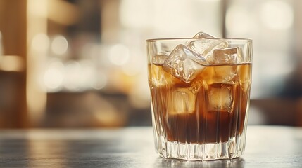 Aufkleber - Iced coffee with ice cubes in a glass on the table : Generative AI