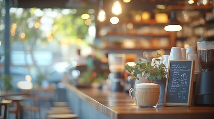 Aufkleber - Blurred images of the coffee shop cafe interior background and lighting bokeh : Generative AI
