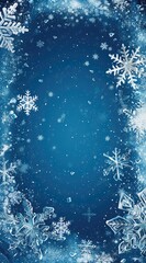 Fototapete - Light blue background with snowflakes and white borders of various sizes and shapes on the edges