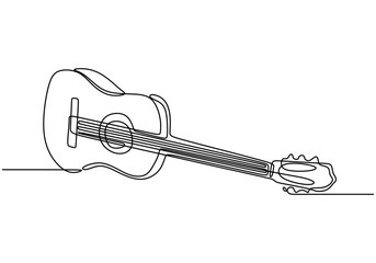 Wall Mural - Minimalist continuous line drawing of a classic guitar isolated on white background