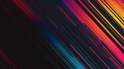 Poster - A line of colorful lines on a black background, geometric abstract art.