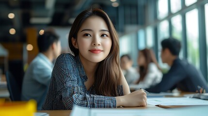 Poster - Diverse engineer team working at the office table with construction plans and architect equipment and planning construction project Focus on an asian vietnamese woman team leader holdi : Generative AI