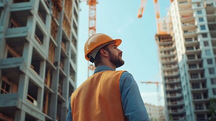 Aufkleber - Tablet engineer and man with helmet on construction site for development or building in city on project Male person tech and architecture as manager for progress in industrial design a : Generative AI