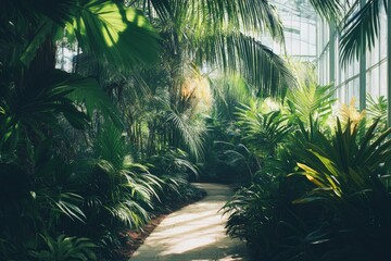 Sticker - A Stone Path Through a Lush Tropical Greenhouse